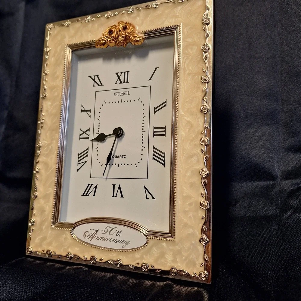 Happy 50th Wedding Anniversary Quartz Enameled‎ Table Clock Golden Gift Present